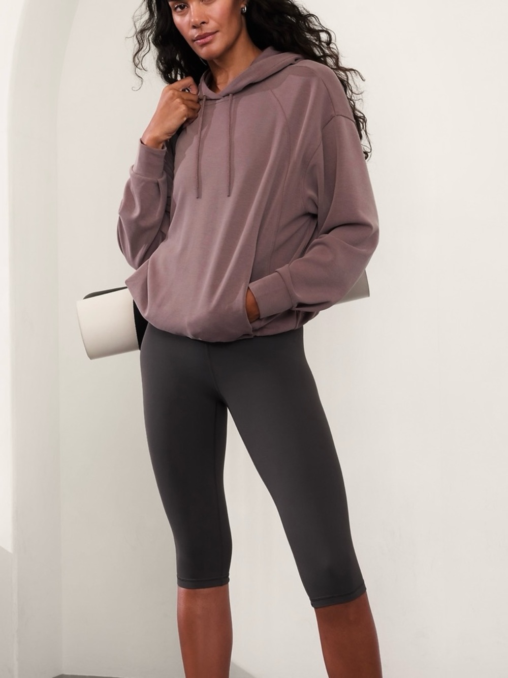 Athleta Seasoft Bubble Hem Hoodie XS Smokey Rose - Picture 1 of 6